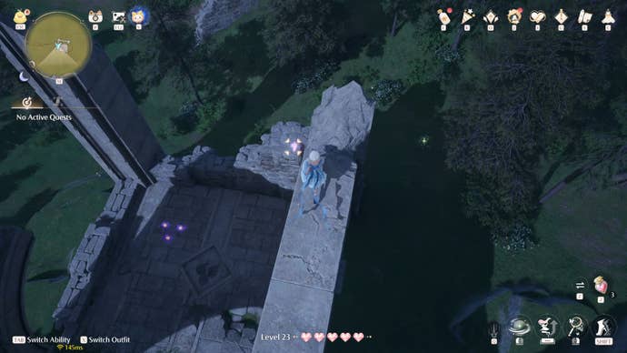 Nikki in the process of collecting a Florawish Whimstar in Infinity Nikki.