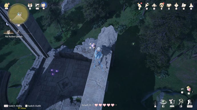 Nikki in the process of collecting a Florawish Whimstar in Infinity Nikki.