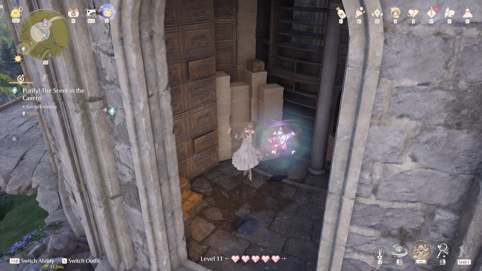 Nikki in the process of collecting a Florawish Whimstar in Infinity Nikki. - 44