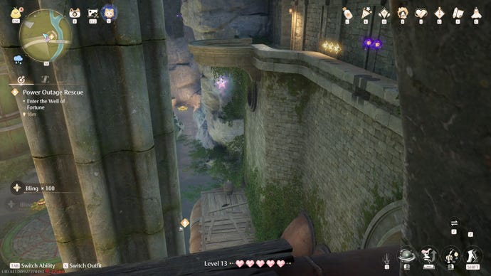 Nikki in the process of collecting a Florawish Whimstar in Infinity Nikki.