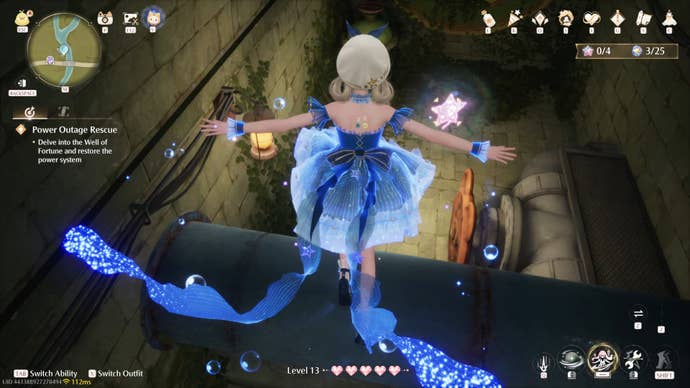 Nikki in the process of collecting a Florawish Whimstar in Infinity Nikki.