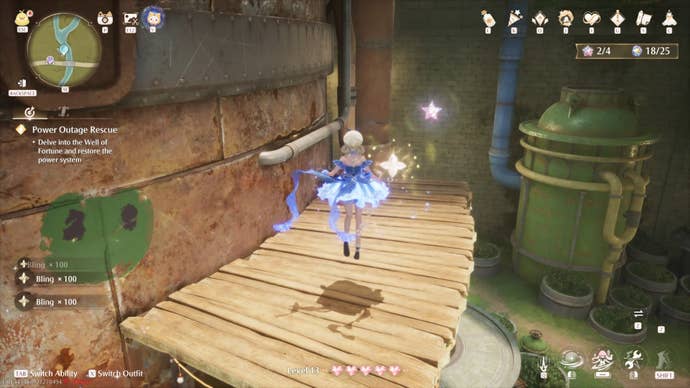 Nikki in the process of collecting a Florawish Whimstar in Infinity Nikki.