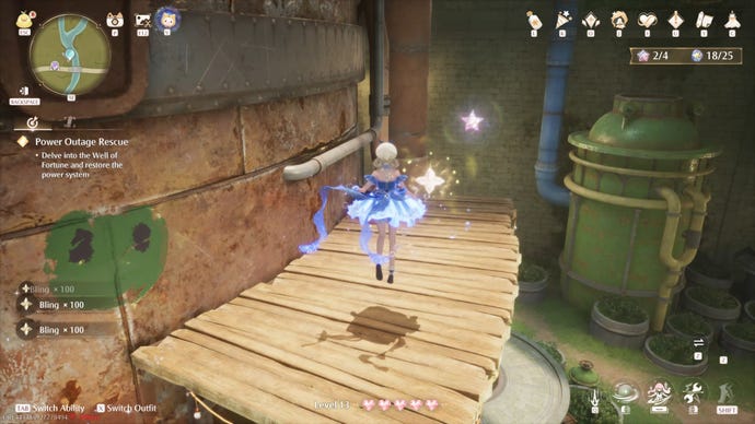 Nikki in the process of collecting a Florawish Whimstar in Infinity Nikki.