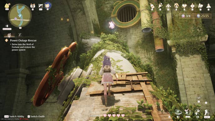 Nikki in the process of collecting a Florawish Whimstar in Infinity Nikki.