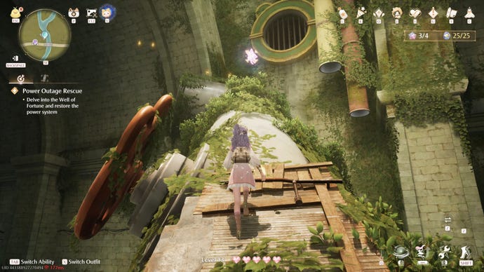 Nikki in the process of collecting a Florawish Whimstar in Infinity Nikki.