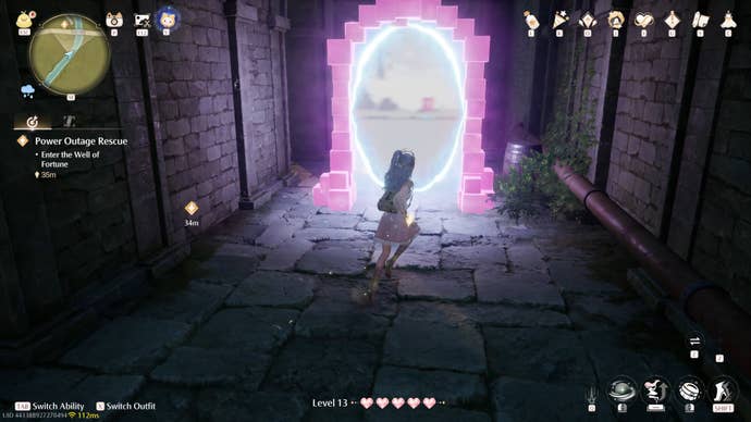 Nikki in the process of collecting a Florawish Whimstar in Infinity Nikki.