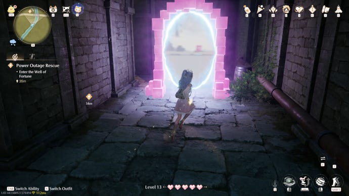 Nikki in the process of collecting a Florawish Whimstar in Infinity Nikki.