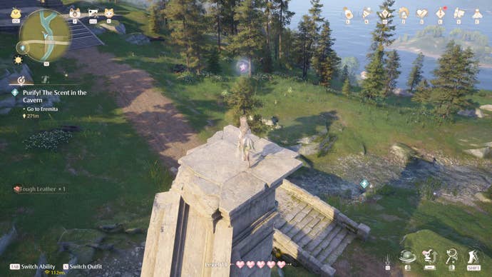 Nikki in the process of collecting a Florawish Whimstar in Infinity Nikki.