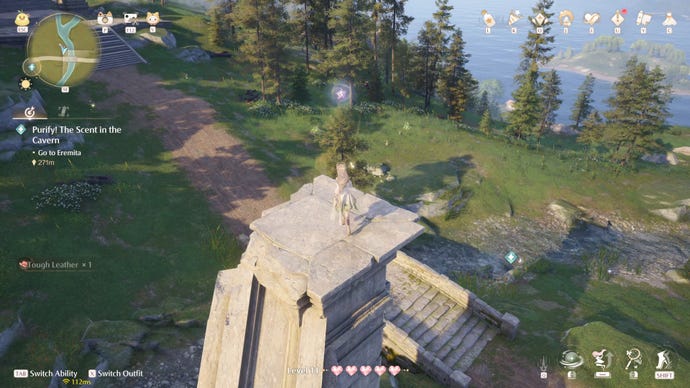 Nikki in the process of collecting a Florawish Whimstar in Infinity Nikki.