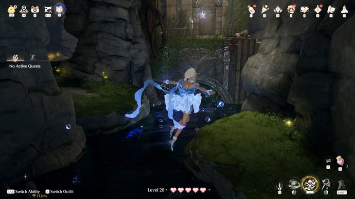 Nikki in the process of collecting a Florawish Whimstar in Infinity Nikki.