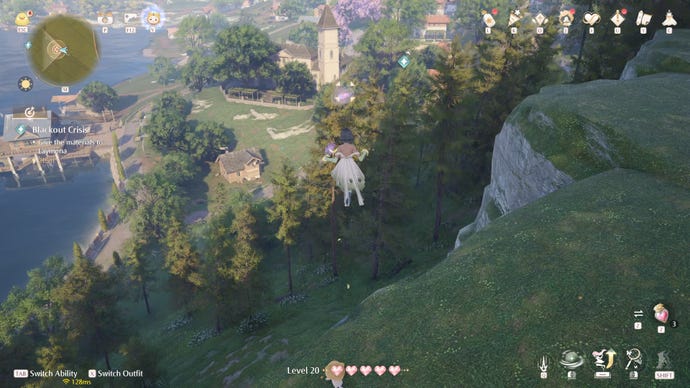 Nikki in the process of collecting a Florawish Whimstar in Infinity Nikki.