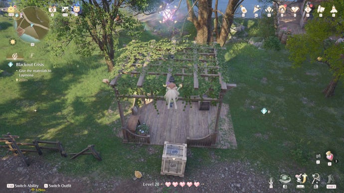 Nikki in the process of collecting a Florawish Whimstar in Infinity Nikki.