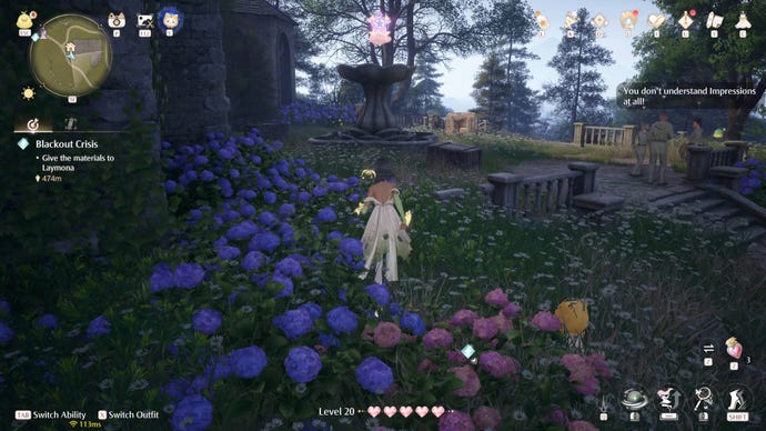 Nikki in the process of collecting a Florawish Whimstar in Infinity Nikki.