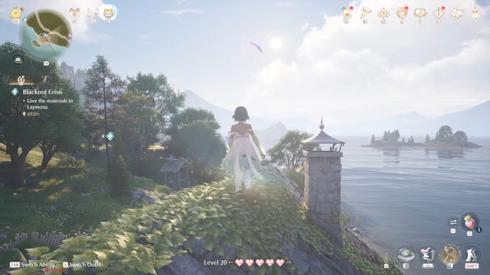 Nikki in the process of collecting a Florawish Whimstar in Infinity Nikki.