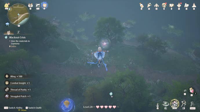 Nikki in the process of collecting a Florawish Whimstar in Infinity Nikki.