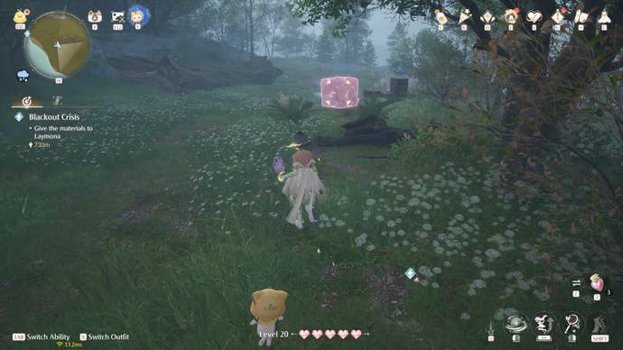 Nikki in the process of collecting a Florawish Whimstar in Infinity Nikki.