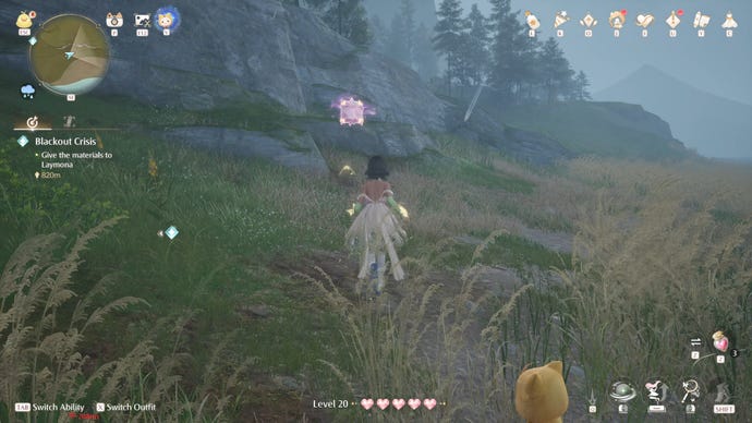 Nikki in the process of collecting a Florawish Whimstar in Infinity Nikki.