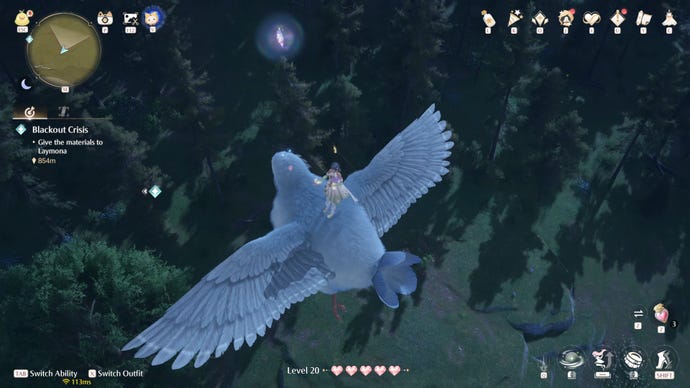 Nikki in the process of collecting a Florawish Whimstar in Infinity Nikki.