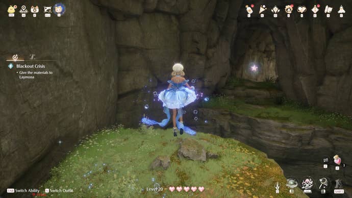 Nikki in the process of collecting a Florawish Whimstar in Infinity Nikki.