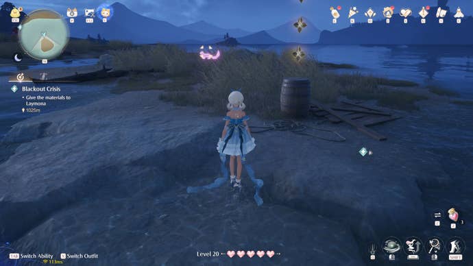 Nikki in the process of collecting a Florawish Whimstar in Infinity Nikki.