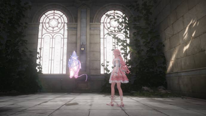 Nikki reaching out to touch a Whimstar in Infinity Nikki.