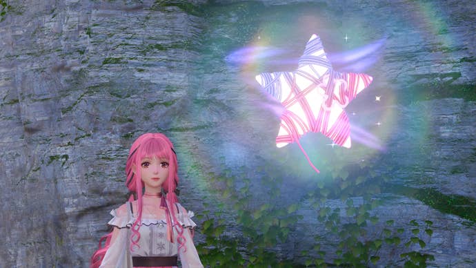 Nikki looks towards a floating Whimstar in Infinity Nikki.