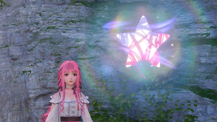 Nikki looks towards a floating Whimstar in Infinity Nikki.