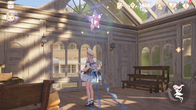 Nikki and Momo standing underneath a Whimstar in Florawish in Infinity Nikki.