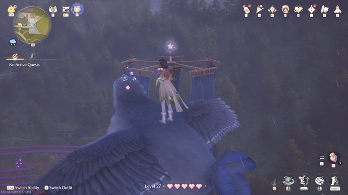 Nikki in Infinity Nikki approaches a Whimstar in the region of Stoneville.