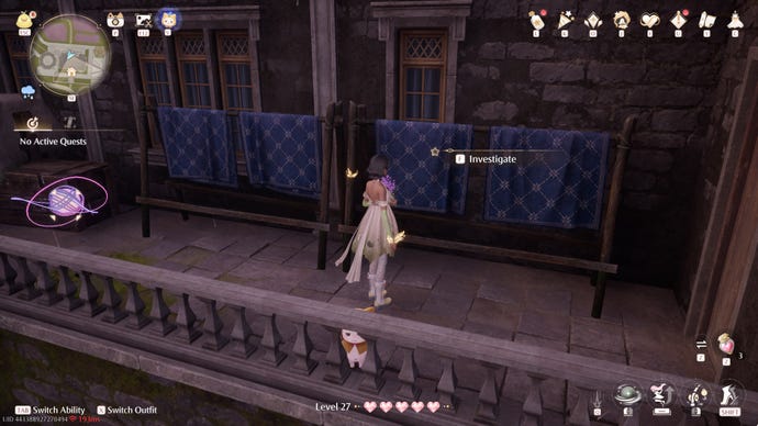 Nikki in Infinity Nikki approaches a Whimstar in the region of Stoneville.