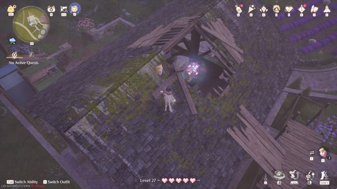 Nikki in Infinity Nikki approaches a Whimstar in the region of Stoneville.