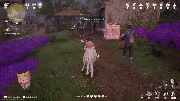 Nikki in Infinity Nikki approaches a Whimstar in the region of Stoneville.