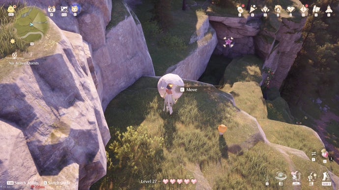 Nikki in Infinity Nikki approaches a Whimstar in the region of Stoneville.