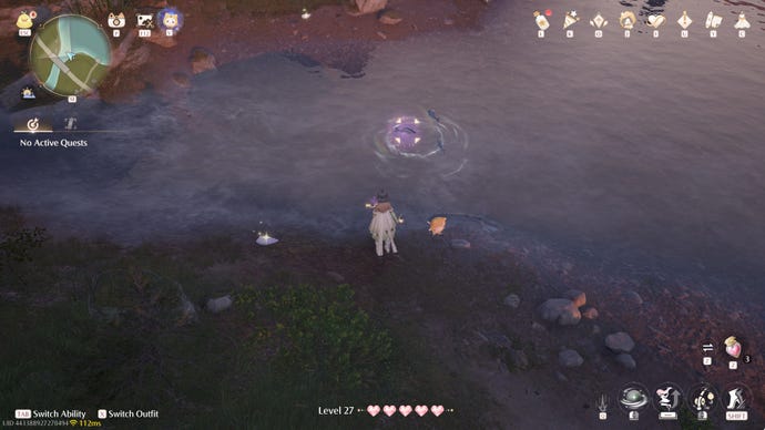 Nikki in Infinity Nikki approaches a Whimstar in the region of Stoneville.