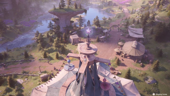 Nikki in Infinity Nikki approaches a Whimstar in the region of Stoneville.