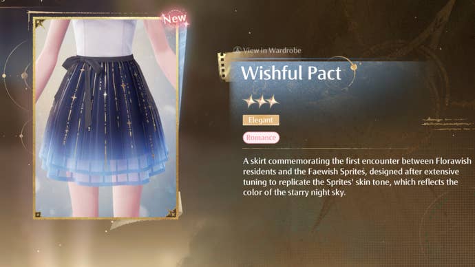 infinity nikki wishful pact skirt info screen