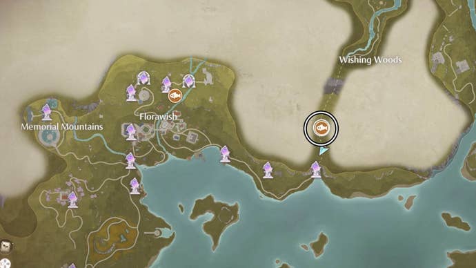 infinity nikki wishing woods lamp fish map location