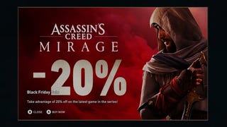 An in-game advert resulting from a technical error in Assassin's Creed: Odyssey, showing a Black Friday discount for AC: Mirage