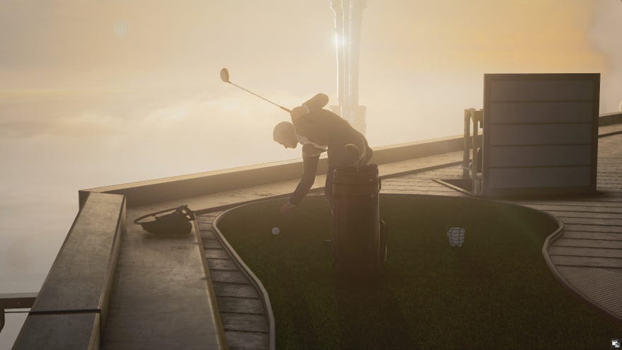Carl Ingram places his explosive golf ball down in Hitman 3’s Dubai mission.