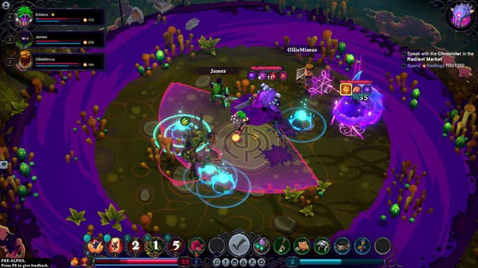 Ollie, James, and Ed fight a mixture of enemies with markers covering the arena in Inkbound.