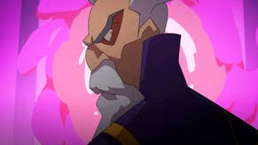 A side-on, cartoony illustration of a wizardly old man, by the looks of things, wearing a high collared cloak and a stern expression. Behind him, pink swirling magic can be seen.