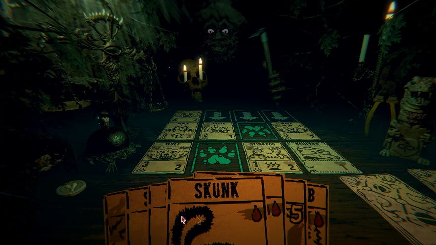 A spooky man sits opposite you in Inscryption