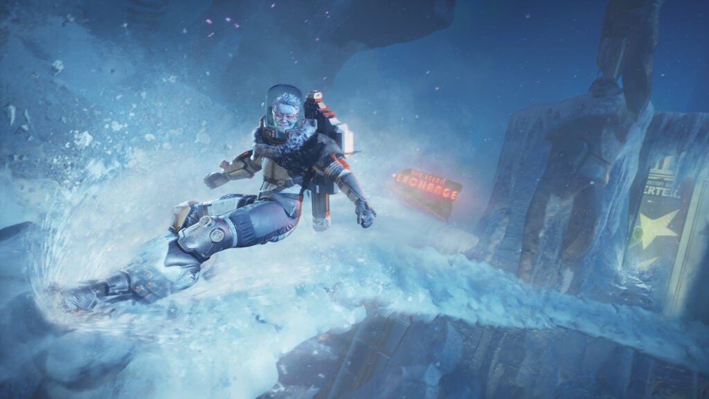 Mrs. Freeze in Suicide Squad, wearing mechanical gear and gliding along ice