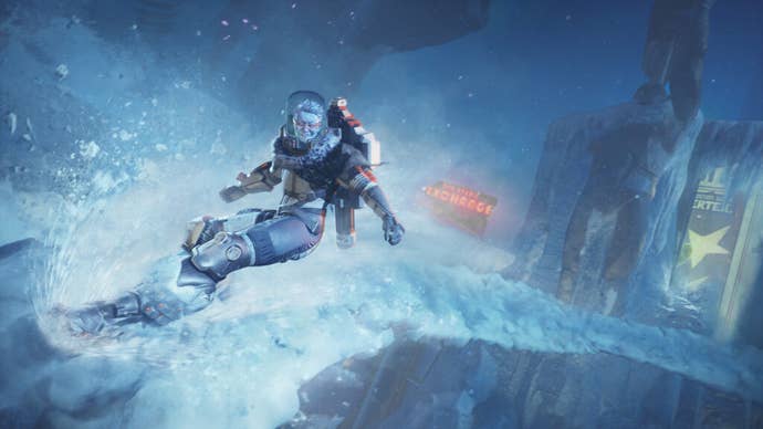 Mrs. Freeze in Suicide Squad, wearing mechanical gear and gliding along ice