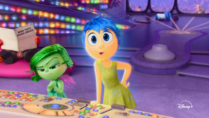 Joy and Disgust stood at the emotions console in Inside Out spin-off Dream Productions.