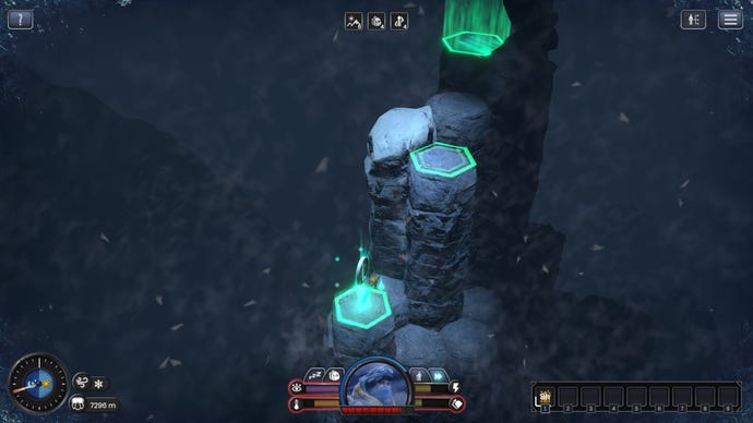 A screenshot of Insurmountable showing part of a hexagonal mountain shrouded in darkness.