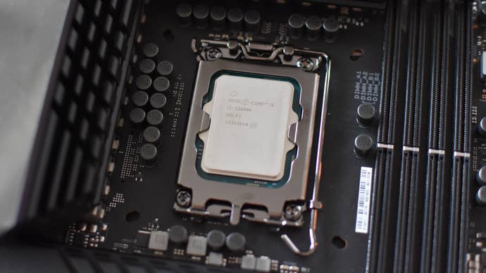 The Intel Core i5-12600K CPU installed in a motherboard socket.
