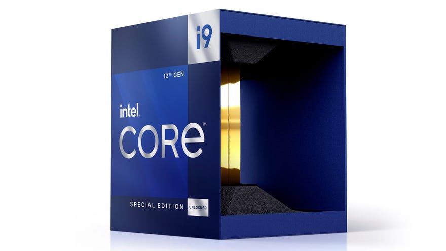 The Intel Core i9-12900KS packaging against a white background.