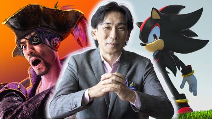 Yakuza’s piratical main character and Shadow the Hedgehog flank Sega president Shuji Utsumi.