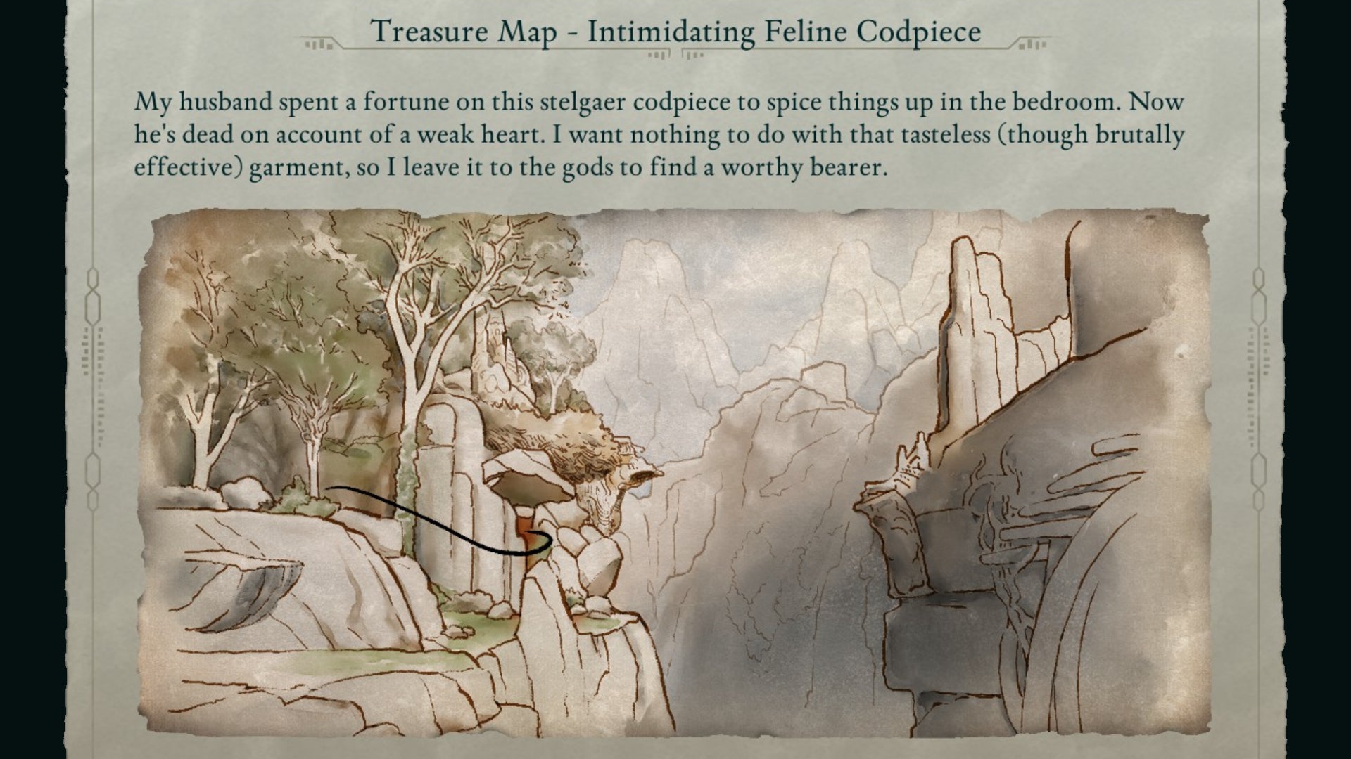 The Teasure Map for the Intimidating Feline Codpiece in Avowed. - 4